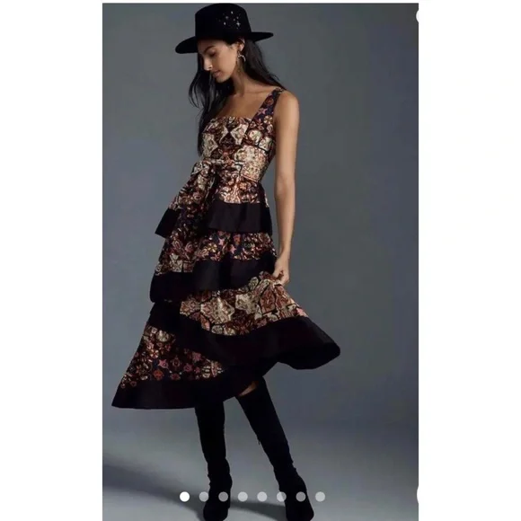 By Anthropologie Square-Neck Tiered Midi Dress